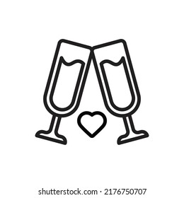 Love Wine Outline Icon Vector Illustration