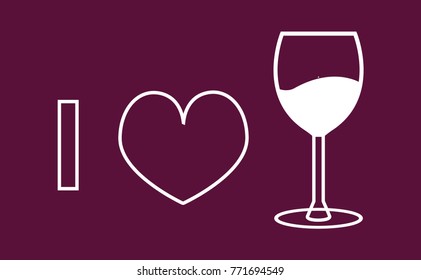 I love wine vector icon on the burgundy background