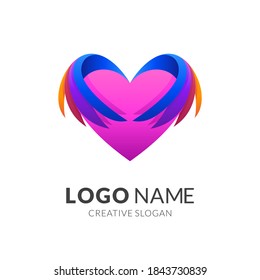 logotipo del ala amorosa, amor y ala, logotipo combinado con un estilo 3d colorido