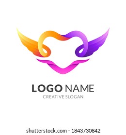 love wing logo, love and wing, combination logo with 3d colorful style