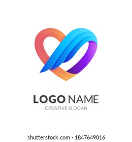 love wing logo, love and wing, combination logo with 3d colorful style