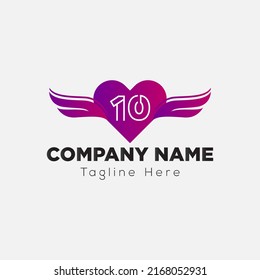 Love Wing Logo on Letter Y Sign. Love and wing Icon with Logotype Concept