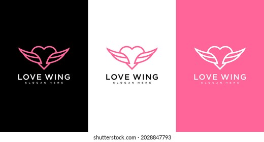estilo de línea de diseño del vector del logotipo de la ala de amor