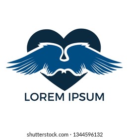 Love wings logo design. Heart wings fly romantic logo concept.