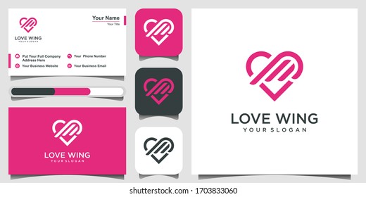 love and wings logo design vector design template icon illustration. logo design and business card