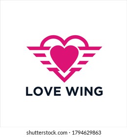 love and wings logo design vector design template icon illustration logo design with ping color