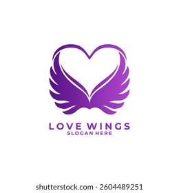 Love wings logo design vector template. Simple line art logo design icon