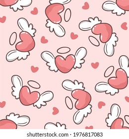 Love with Wings Pattern Background. Vector Illustration.
