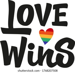 Love wins hand drawn vector lettering. Gay parade slogan. LGBT rights symbol. Modern brush calligraphy. Design element for t-shirt, textile, bag, card, print, sticker, poster, cover, flyer.