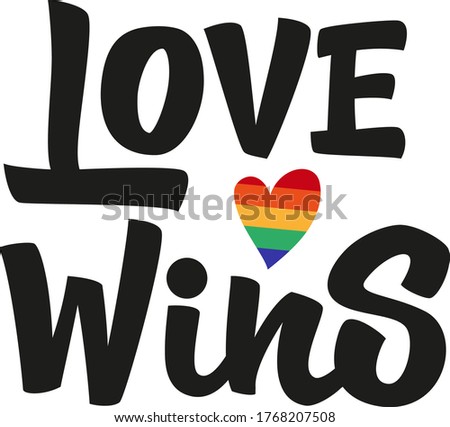 Love wins hand drawn vector lettering. Gay parade slogan. LGBT rights symbol. Modern brush calligraphy. Design element for t-shirt, textile, bag, card, print, sticker, poster, cover, flyer.