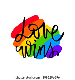 Love wins. Lgbt pride. Gay parade. Rainbow flag. Lgbtq vector quote isolated on a white background. Lesbian, bisexual, transgender concept.