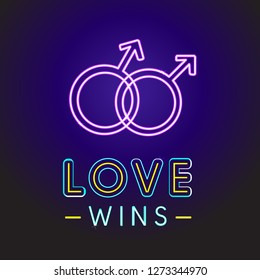  Love wins neon letter. LGBT rights symbol. Lettering and trendy typography for poster, placard, t-shirts, cards design - Vector