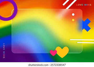 Love Wins. Pride day. Colorful  glass morphism abstract texture background. Screen for your word love on it