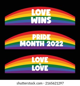 Love Wins Pride month 2022 love is love Set of 3 T-shirt Design Typography Vector Illustration Design Can Print on t-shirt Poster banners Pride month