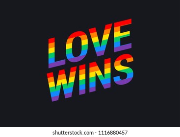 Love wins - Pride month rainbow flag typography with pride rainbow - vector illustration for pride month event celebration - black background with rainbow - great for t-shirt design