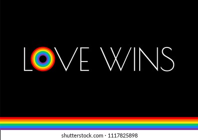 Love wins - Pride month rainbow flag typography with pride rainbow - love wins text on black background vector illustration