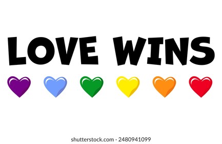 Die Liebe siegt. Regenbogenfahne in den Herzen. LGBT-Community-Symbol, Aufkleber. Symbol des LGBT-Gay-Pride. 