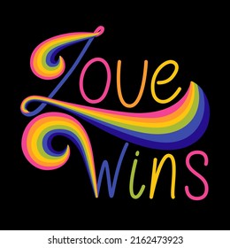 Love wins with rainbow vector illustration. Pride month card. LGBTQ support poster.