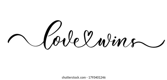 Love wins - vector calligraphic inscription with smooth lines.