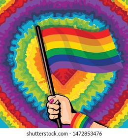 LOVE WINS vector illustration. Same sex pride celebration day. Pop Art comics icon Pride color