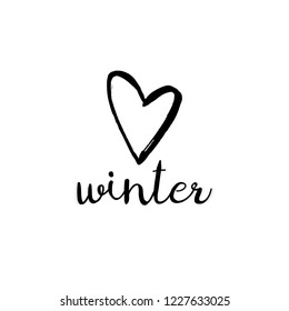 I Love Winter. Black hand drawn heart and text Winter isolated on white background. Vector illustration.