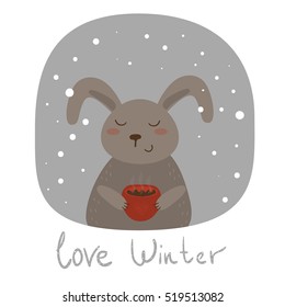 Love Winter card with fox and cup.