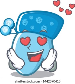 In love winter gloves put wooden cartoon table