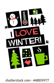 I LOVE WINTER (Vector Illustration in Flat Style Poster Design)