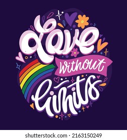 Amor sin límites. Mes del orgullo - Cartas de la etiqueta LGBTQ. El amor es amor. Postales del orgullo. Diseño de camisetas.