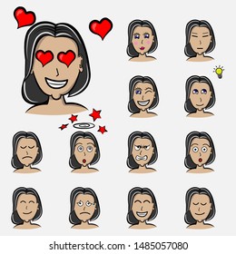 in love of woman's emotions. Facial expression. Girl Avatar. Hand drawn style vector design illustrations with hair style emoticon, emoji, emotion