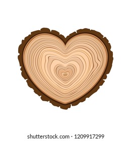 I Love Wood Cutting Tree As Symbol Of Heart Vector Illustration Timber Rings And Bark