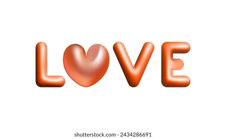 Love word 3d text vector illustration design. Valentine Day or wedding party lettering decoration.