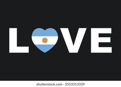 Love Word com forma de coração Argentina, gráfico vetorial bandeira Argentina, bandeira Argentina país é um símbolo de liberdade, bandeira nacional Argentina, ilustração vetorial
