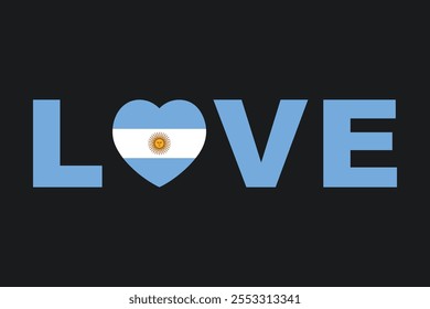 Love Word com forma de coração Argentina, gráfico vetorial bandeira Argentina, bandeira Argentina país é um símbolo de liberdade, bandeira nacional Argentina, ilustração vetorial
