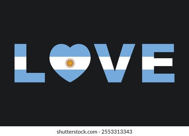 Love Word com forma de coração Argentina, gráfico vetorial bandeira Argentina, bandeira Argentina país é um símbolo de liberdade, bandeira nacional Argentina, ilustração vetorial
