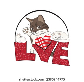 love word with cats for print on clothes, banner, poster, flyer and other