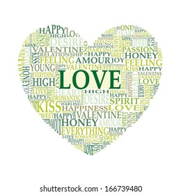 Love word cloud concept in shape of a heart