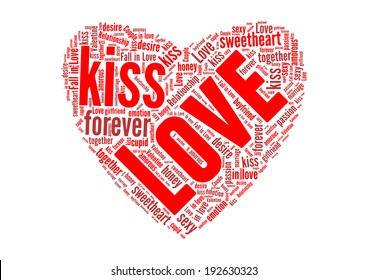Love word cloud in heart shape - vector illustration