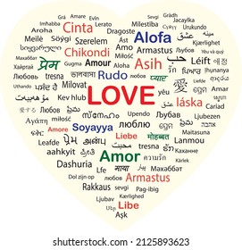 Love Word Cloud in Many Languages, Vector Illustration