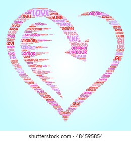 Love word cloud on blue background.