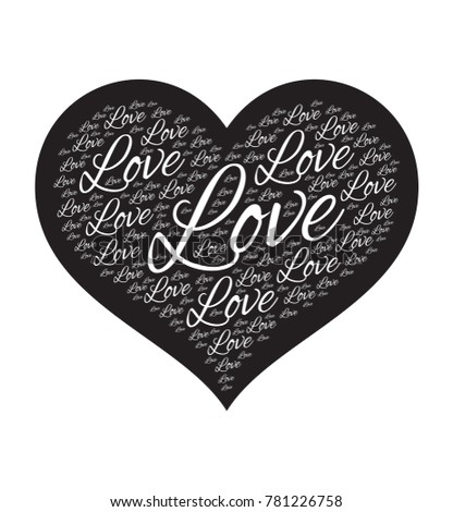 Love word cloud. Vector illustration in a heart shape. Collage for Valentine Day