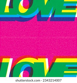 Love word CMYK colors overlap transparent riso print effect vector illustration with blank space. Colorful graphic elements retro risograph technique. 