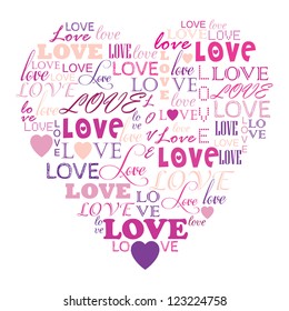 Love In Word Collage Composed In Heart Shape