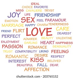 love word collage of isolated text vector illustration.
