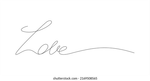 Love word in continuous line drawing. Calligraphy lettering style. Vector illustration 