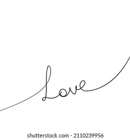 Dibujo de una línea continua de palabra de amor, escritura caligráfica amor de escritura a mano libre, gráficos minimalistas en blanco y negro