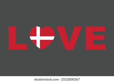 Love Word with Denmark heart shape, Denmark flag vector graphic, Denmark country flag is a symbol of freedom, National Denmark flag, vector illustration
