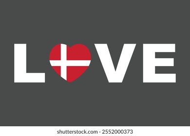 Love Word with Denmark heart shape, Denmark flag vector graphic, Denmark country flag is a symbol of freedom, National Denmark flag, vector illustration
