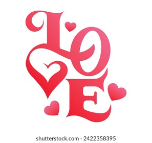 Love Word Design element for Happy Valentine's Day. Ready for your design, greeting card, banner. Vector illustration.