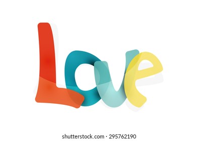 Love word, drawn lettering typographic design element. Hand lettering, handmade calligraphy isolated
